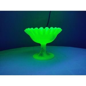 Fenton custard glass flowered compote, hand painted by C. Ash